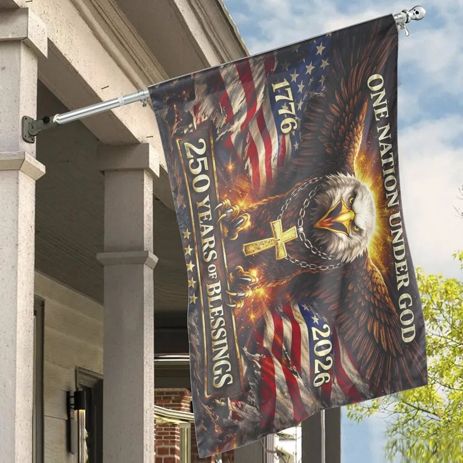 One Nation Under God House Flag | USA 250th Anniversary Eagle & Cross | Premium Double-Sided Polyester | Commemorative 1776-2026 Patriotic Home Decor Gift