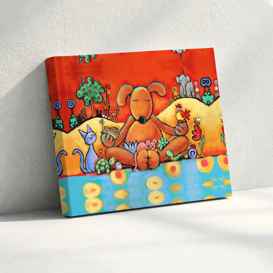 Meditating Dog Canvas Art | Whimsical Colorful Animal Wall Decor | Premium 1.25-Inch Gallery Wrap | Zen Spiritual Gift for Animal Lovers