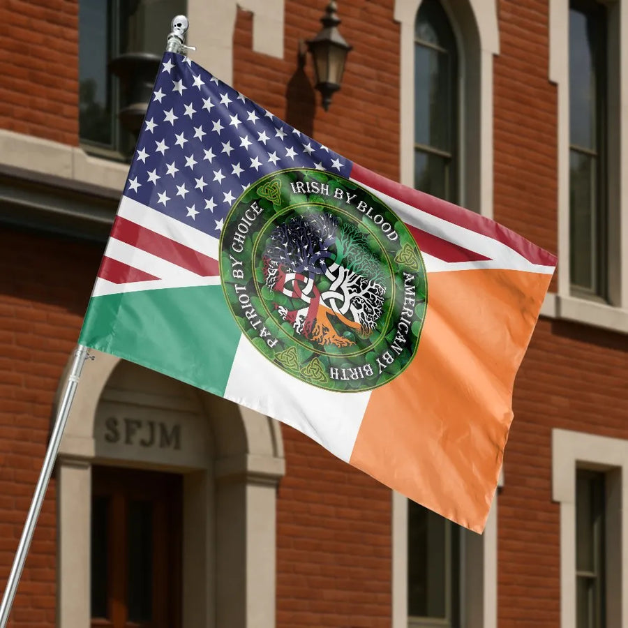 Irish American House Flag | Celtic Tree of Life Design | Double Sided Polyester | Patriotic Gift for Irish Americans