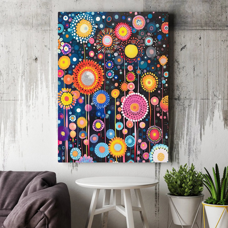 Abstract Floral Canvas Wall Art | Colorful Dotted Flower Print | Premium Gallery-Wrapped 1.25" Profile | Modern Home Decor Gift