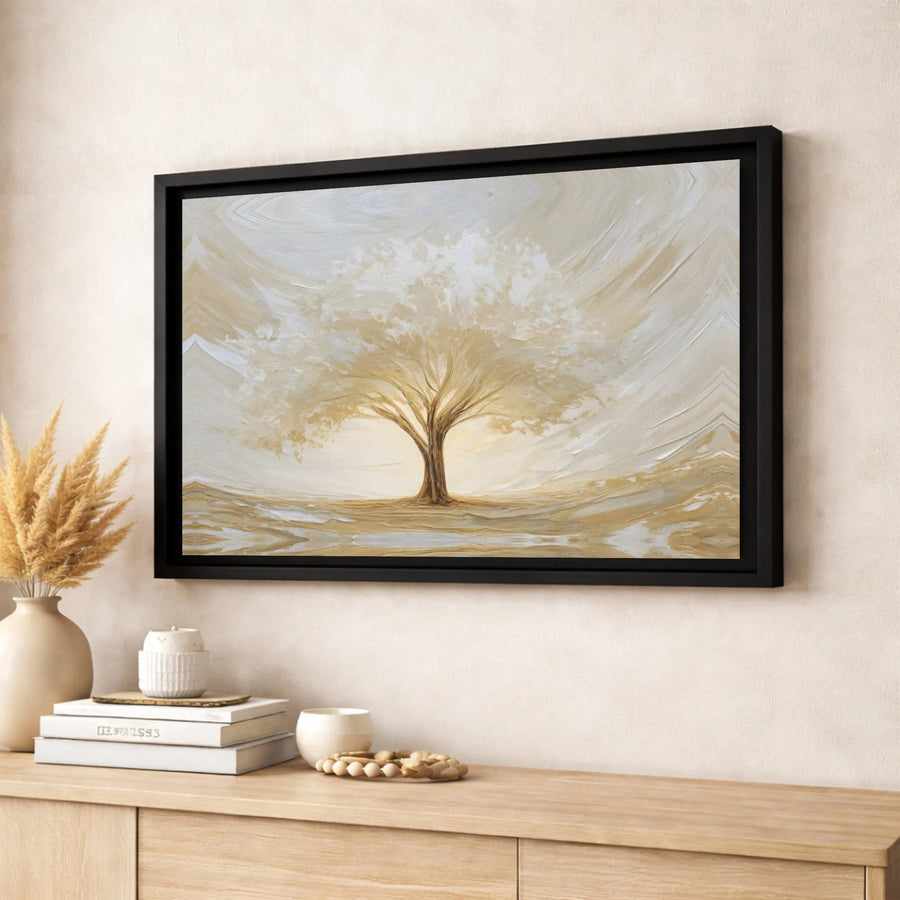 Abstract Tree of Life Canvas | Neutral Beige and White Wall Art | Gallery-Quality 1.25 Inch Thick Print | Modern Living Room Home Decor