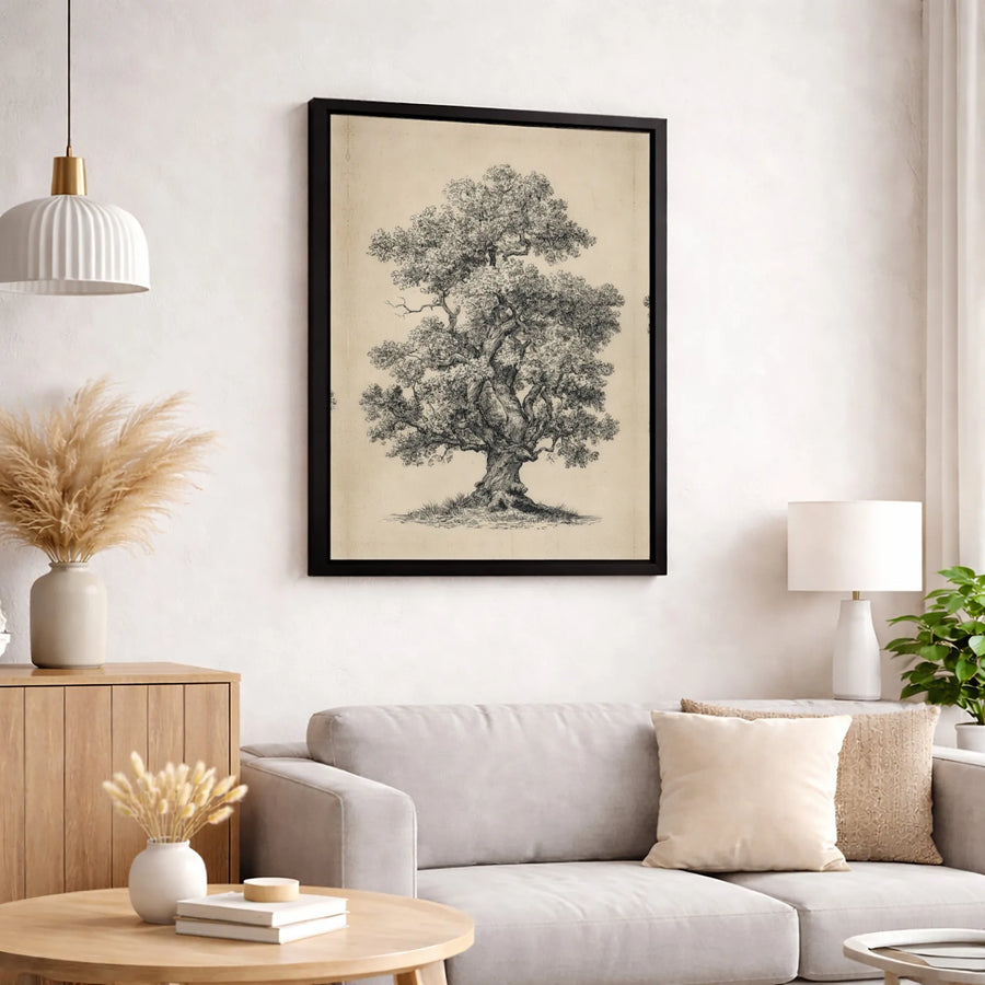 Vintage Oak Tree Canvas Print | Botanical Illustration Wall Art | Premium 1.25-Inch Gallery Wrap | Rustic Home Decor Gift for Nature Lovers