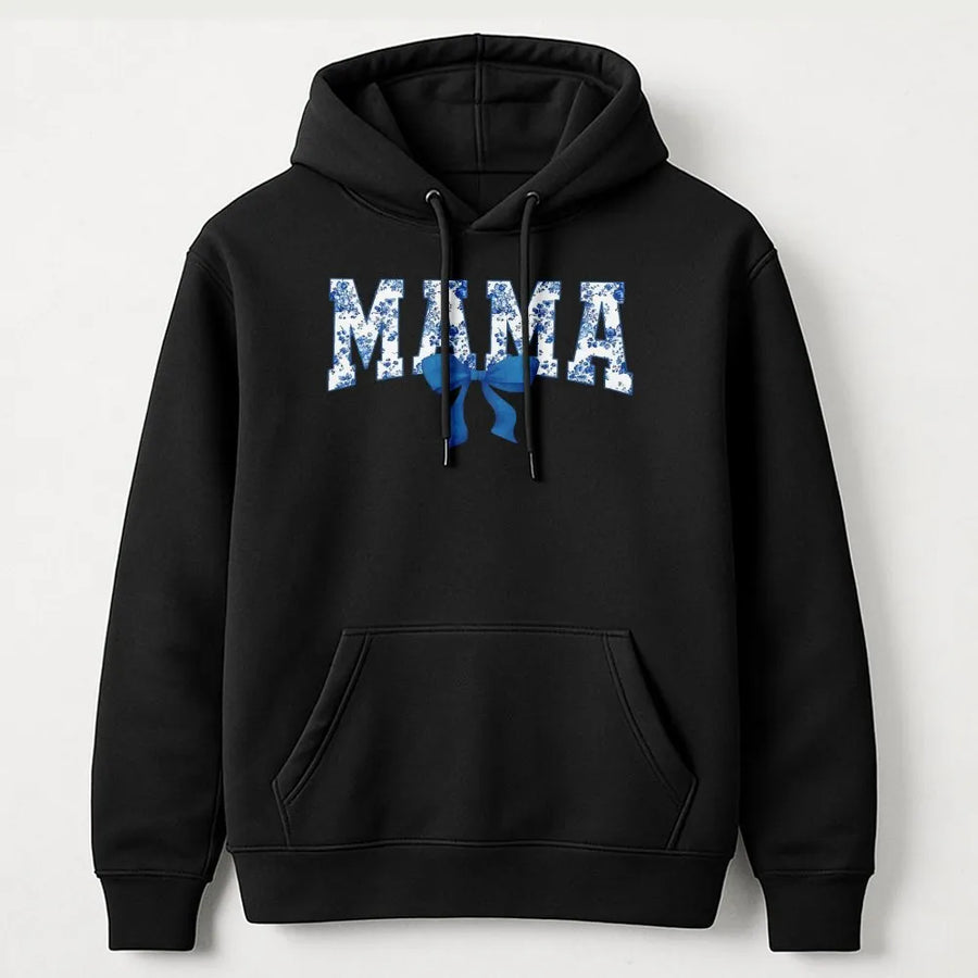 Mama Hoodie with Blue Floral Bow | Trendy Coquette Aesthetic Graphic | Premium Cotton Blend Comfort | Perfect Mother's Day 2026 Gift for Mom