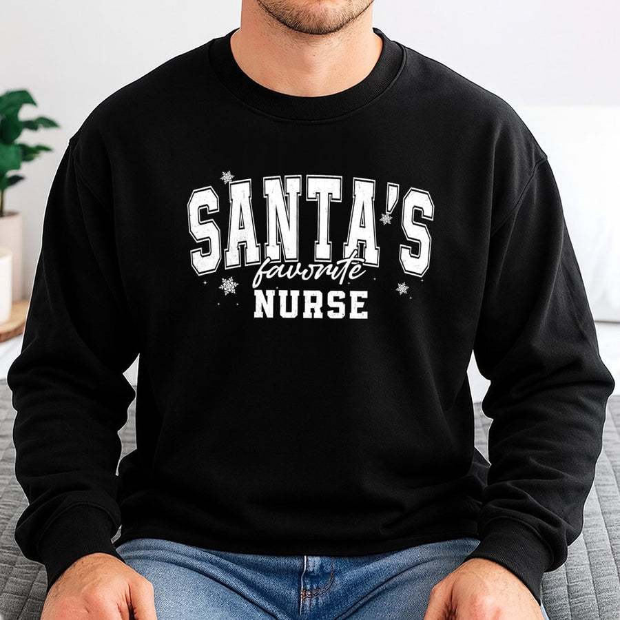 Santa's Favorite Nurse Sweatshirt | Retro Snowflake Christmas Graphic | Premium Cotton Blend | Funny Holiday Gift for Healthcare Professionals