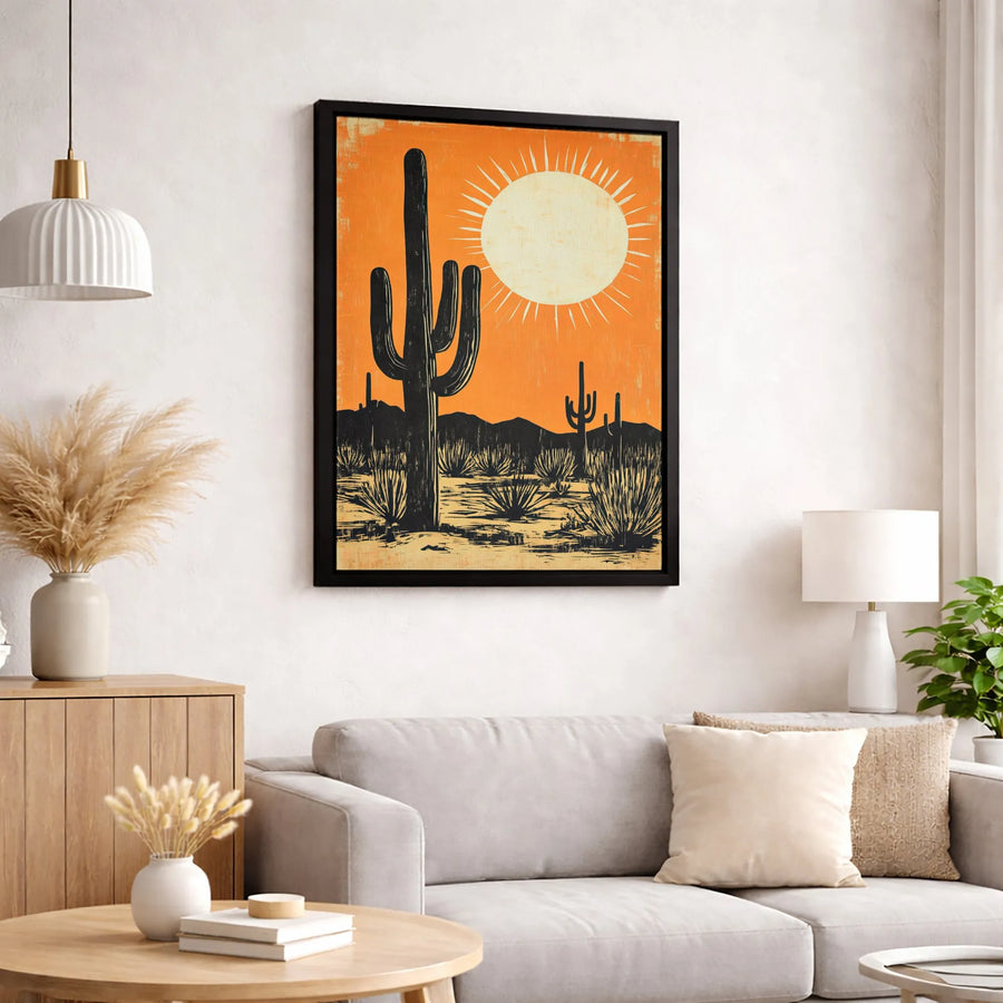 Saguaro Cactus Desert Wall Art | Mid Century Modern Sunset Print | Premium 1.25-Inch Gallery Canvas | Southwestern Home Decor Gift