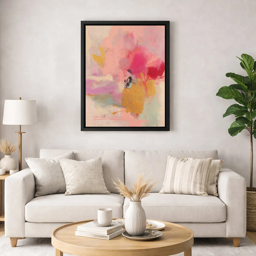 Pink Gold Abstract Canvas Wall Art | Modern Contemporary Brushstroke Decor | Gallery-Wrapped Premium Print | Sophisticated Home Interior Gift