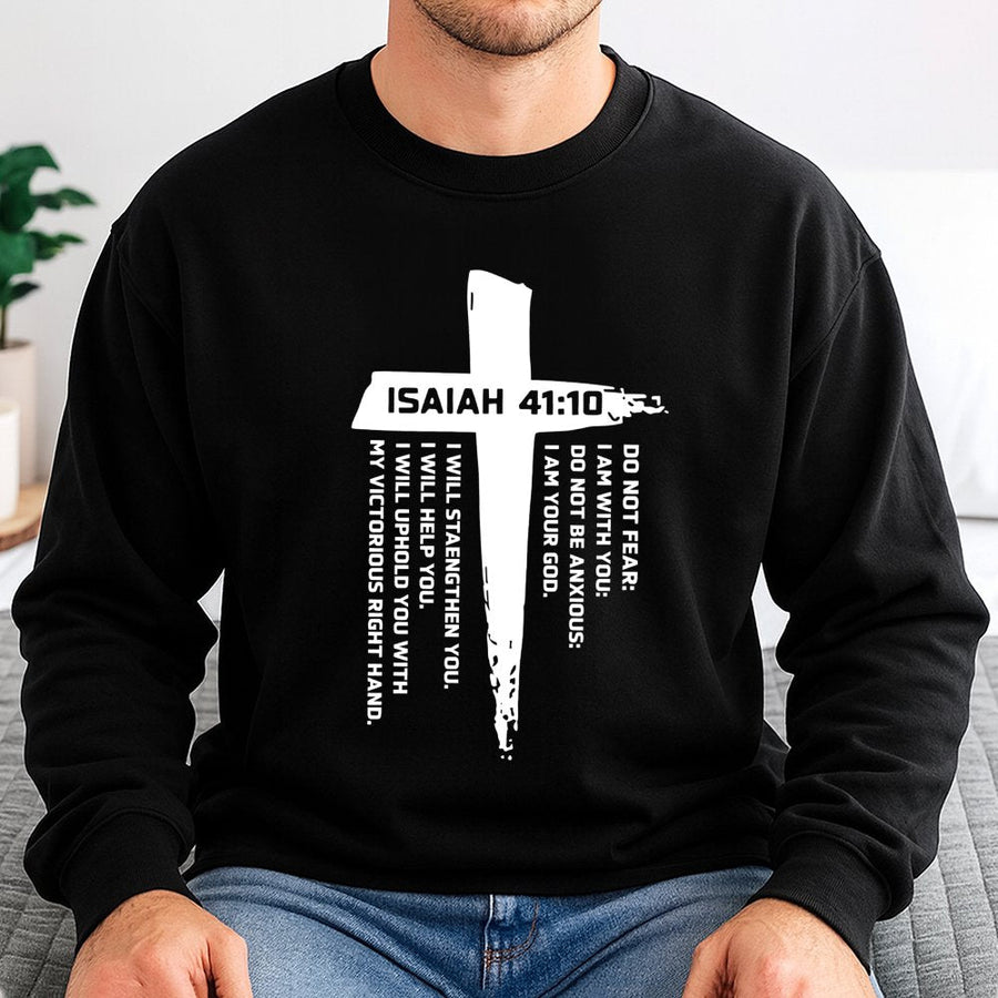 Isaiah 41:10 Bible Verse Sweatshirt | Cross Scripture Graphic Design | Premium Cotton Blend | Faith-Based Inspirational Gift For Christians