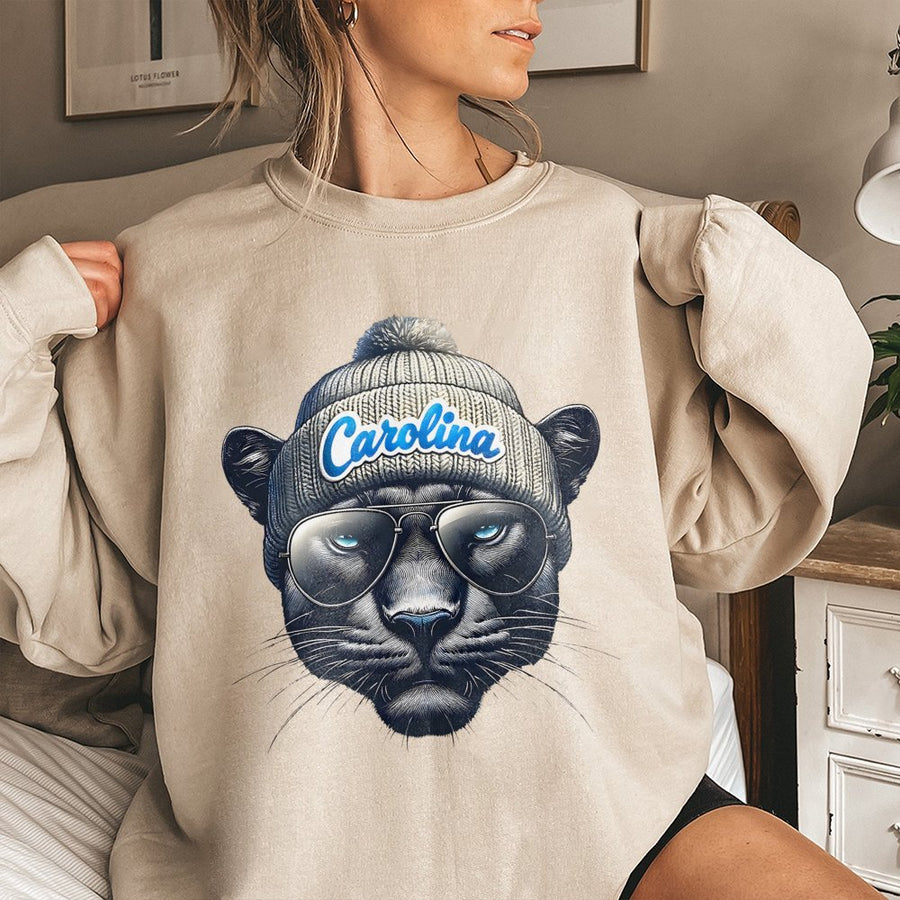 Carolina Black Panther With Beanie And Sunglasses Sweatshirt