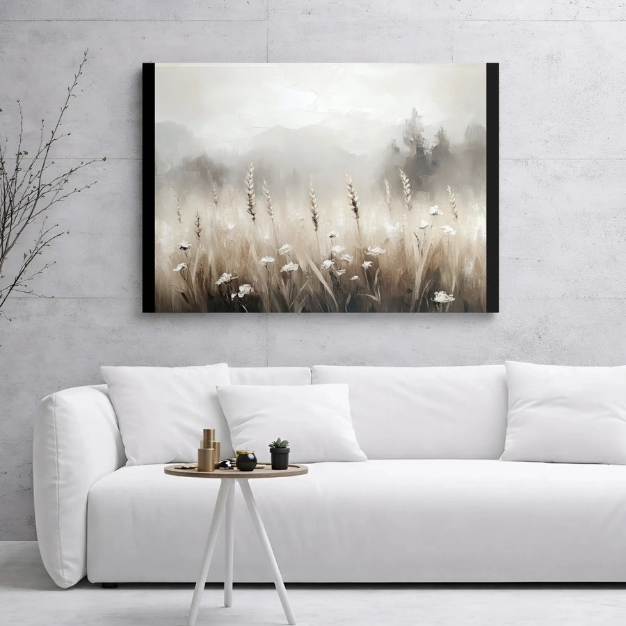 Neutral Wheat Field Wall Art | Abstract Floral Landscape Canvas Print | Gallery Wrap 1.25" Frame | Modern Farmhouse Living Room Decor