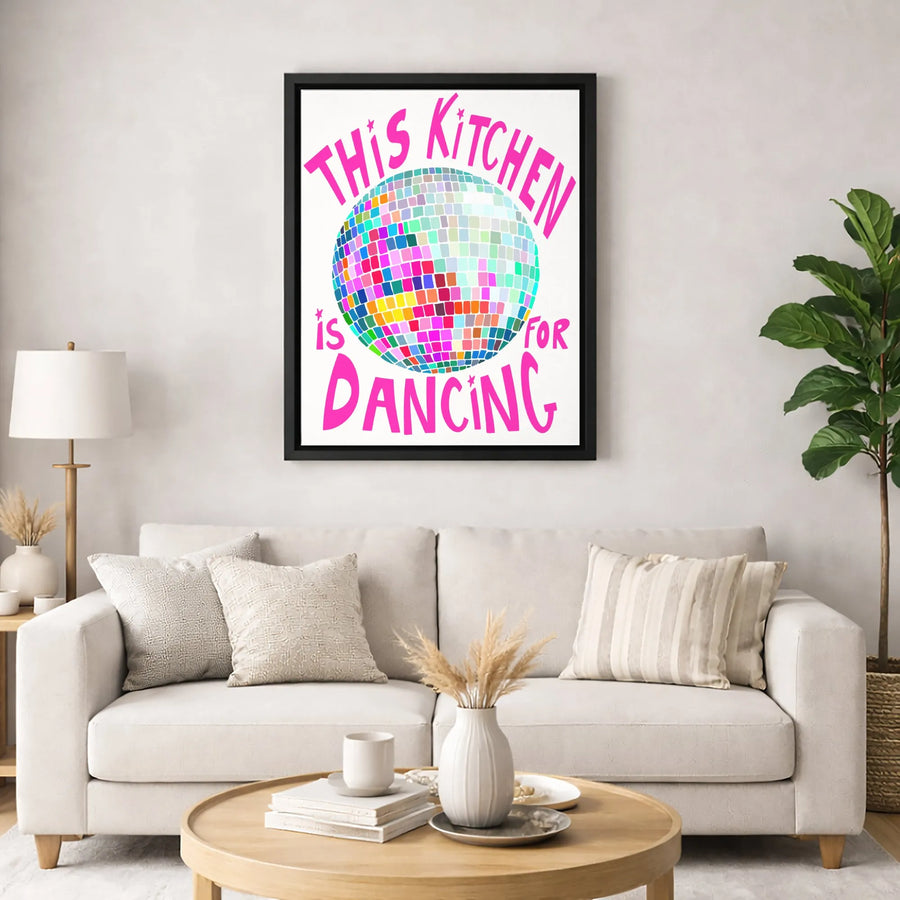 This Kitchen Is For Dancing Canvas Art | Vibrant Disco Ball Wall Decor | Premium 1.25 Inch Gallery Wrap | Fun Retro Kitchen Gift For Her