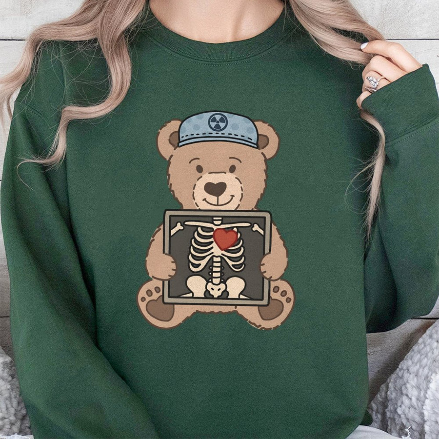 Radiology Teddy Bear Sweatshirt | Cute Medical X-Ray Graphic | Cotton Blend Comfort Crewneck | Gift for Radiologist CT Tech Healthcare Student
