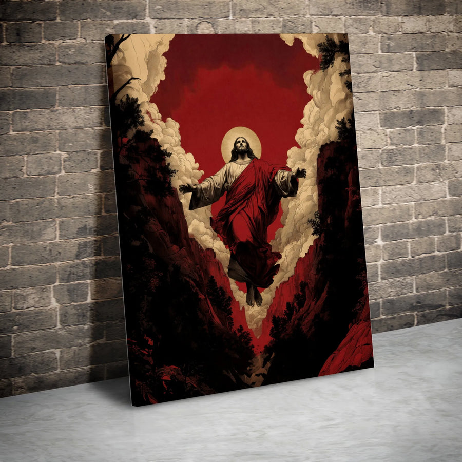 Jesus Ascension Canvas Wall Art | Dramatic Red Sky Christian Art | Premium Gallery Canvas | Christian Home Decor Gift