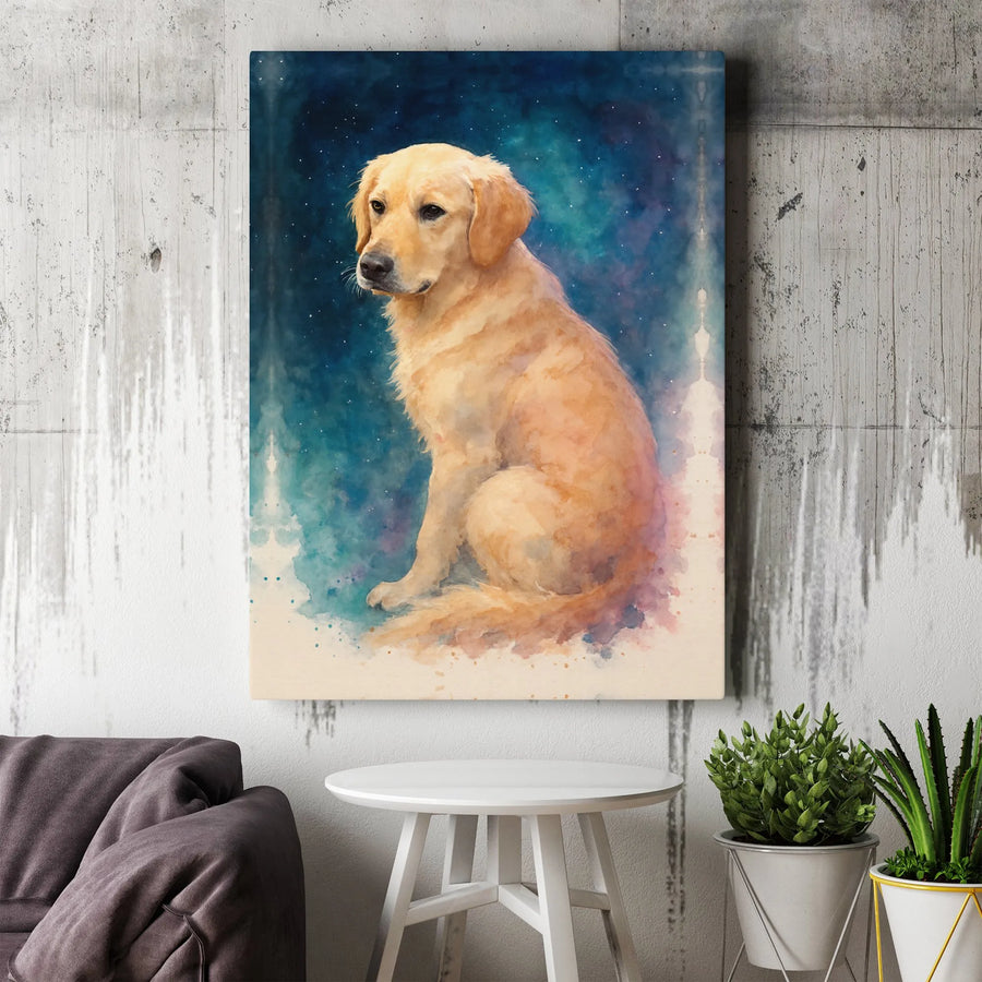 Golden Retriever Canvas Wall Art | Watercolor Night Sky Portrait | Premium Gallery Wrap Print | Dog Lover Gift Idea