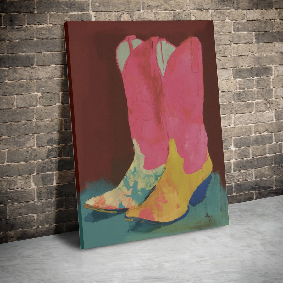 Pop Art Cowboy Boots Canvas | Colorful Western Wall Art Print | Premium 1.25" Thick Gallery Wrap | Modern Cowgirl Home Decor Gift