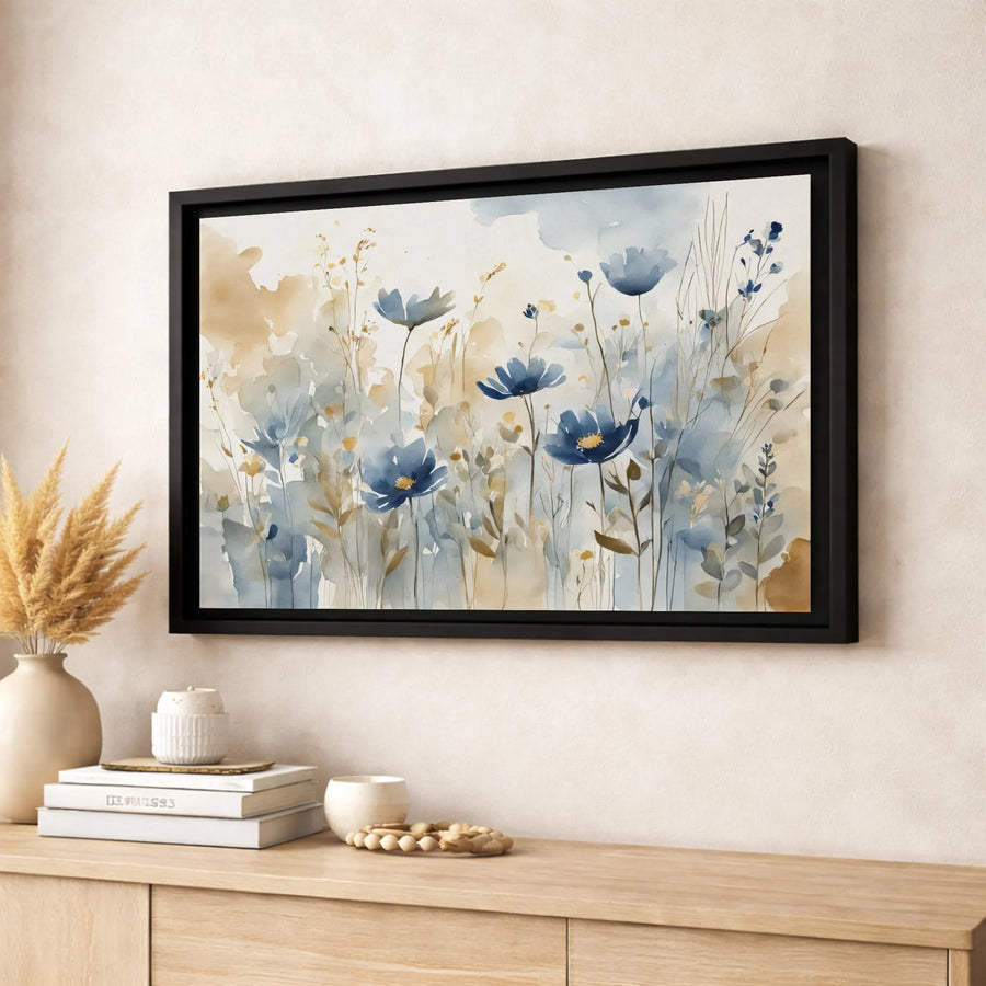 Blue Wildflower Meadow Wall Art | Watercolor Botanical Canvas Print | Premium Gallery-Wrapped Decor | Nature-Inspired Home Gift