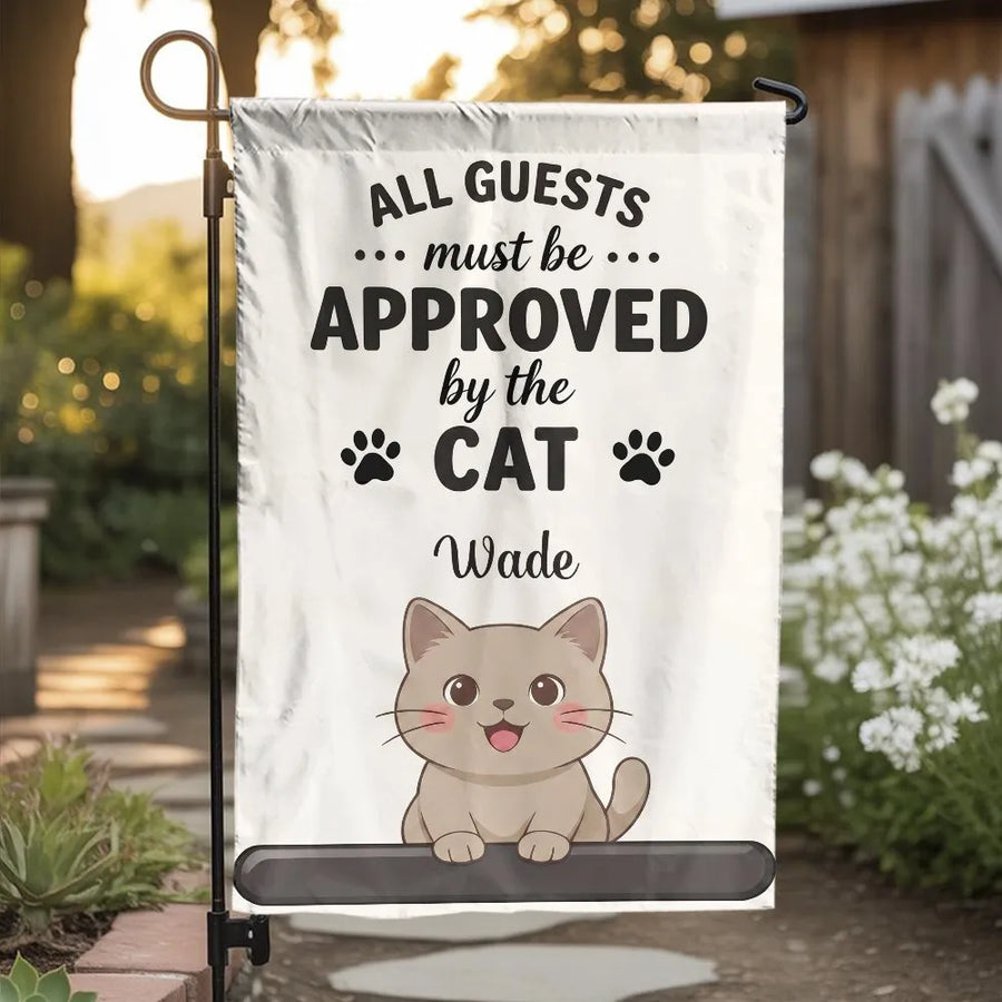 Funny Cat Garden Flag | All Guests Must Be Approved By The Cat Sign | Weather Resistant Polyester Decor | Housewarming Gift for Cat Lovers