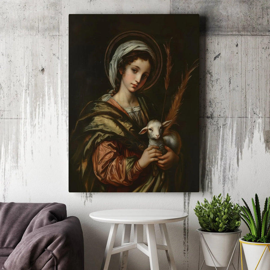 Saint Agnes Canvas Print | Fine Art Religious Wall Decor | Gallery-Wrapped Premium Canvas | Christian Home Decor Gift