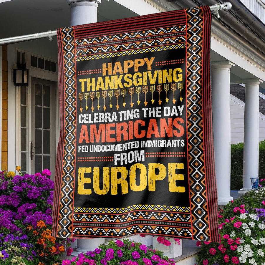 Happy Thanksgiving Flag | Satire House Decor | Weather-Resistant Polyester | Gift for History Buffs and Home Decor Enthusiasts