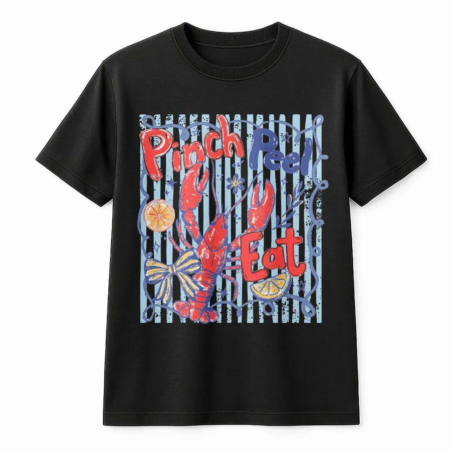 Crawfish Boil T-Shirt | Pinch Peel Eat Retro Graphic | Premium Cotton-Blend Sweatshirt | Southern Foodie Gift for Crawfish Season