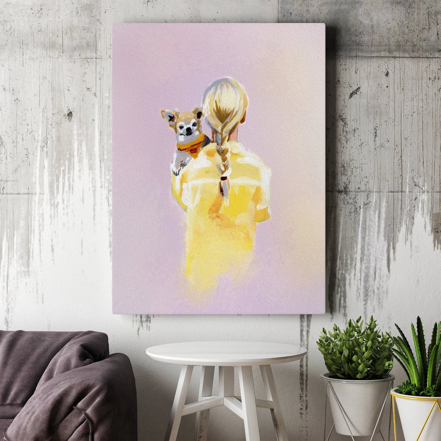Chihuahua Painting Canvas Print | Watercolor Style Girl Holding Dog | Premium 1.25" Deep Wall Art | Collector's Gift for Dog Mom