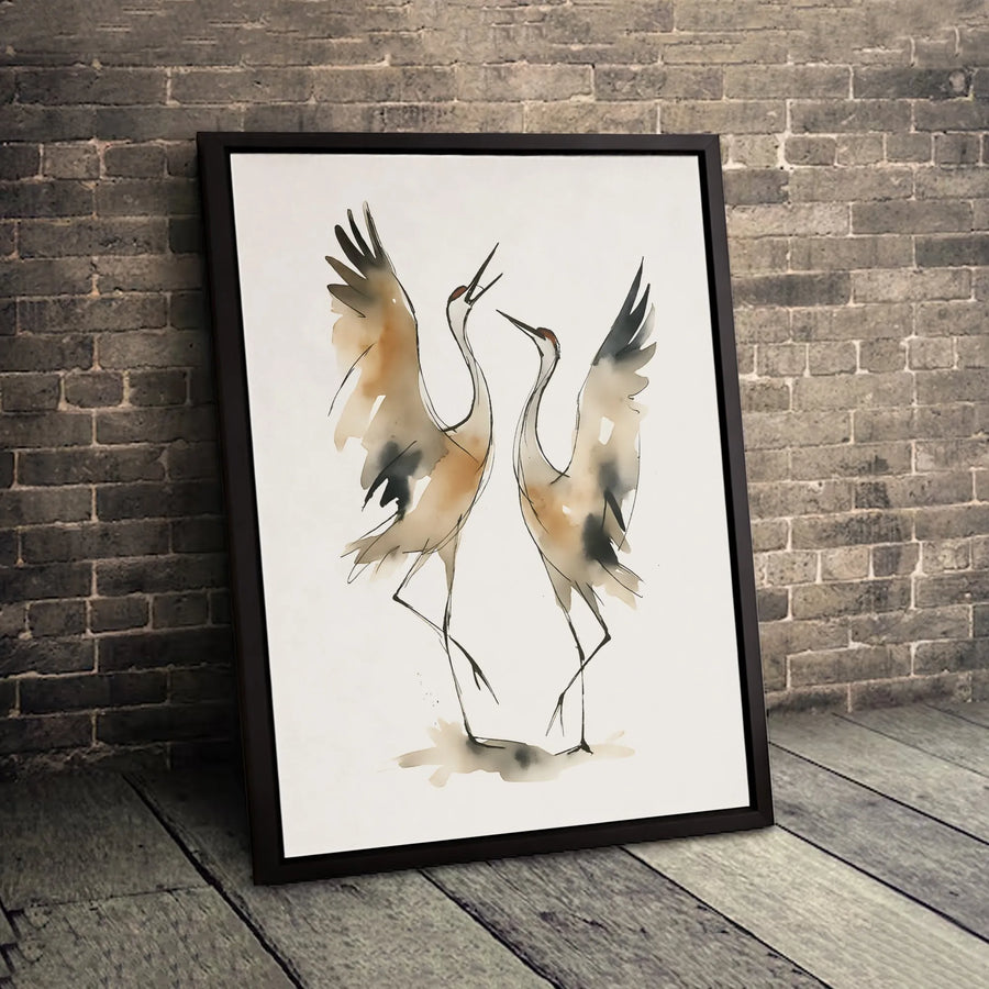 Dancing Cranes Canvas Wall Art | Watercolor Bird Print | Gallery Quality 1.25 Inch Wrap | Modern Minimalist Home Decor Gift