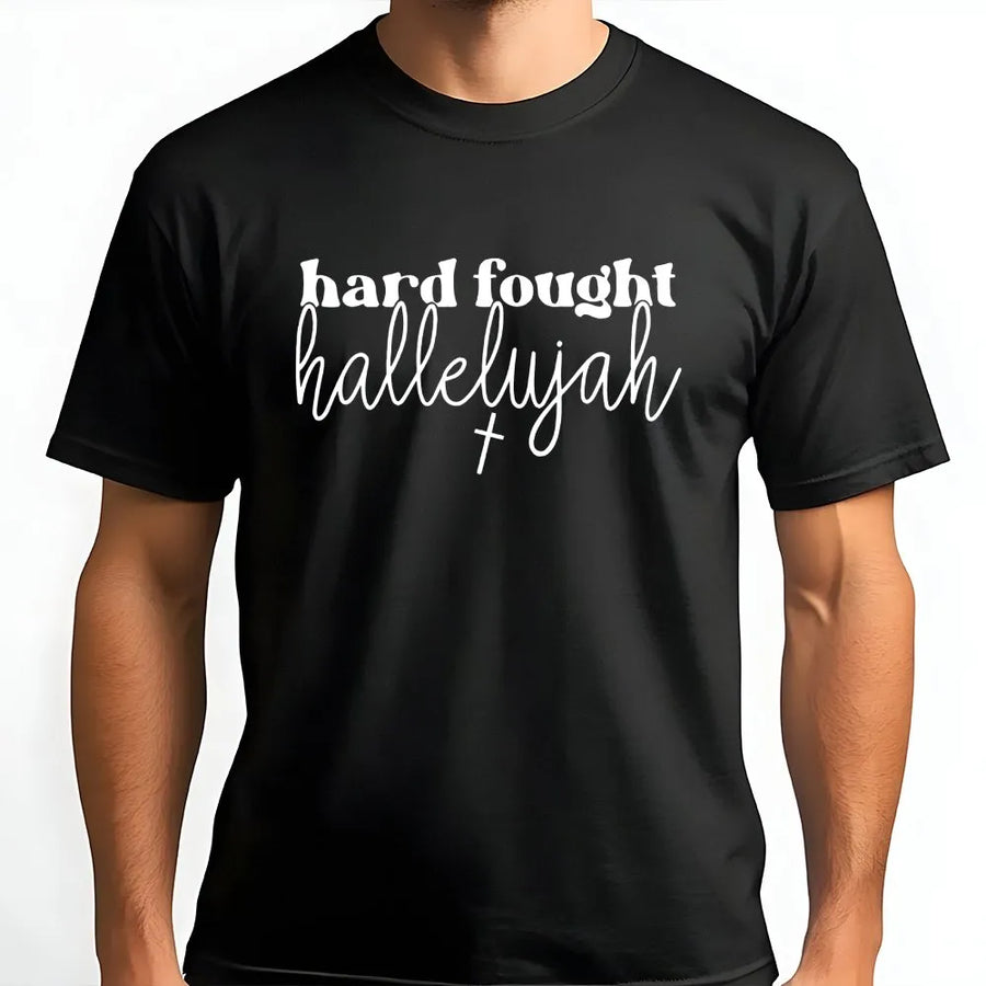 Christian Faith T-Shirt | Hard Fought Hallelujah Vintage Graphic | Soft Breathable Cotton | Inspirational Religious Gift for Women