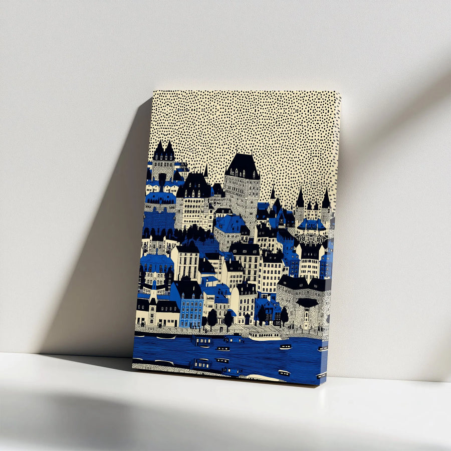 Quebec City Canvas Wall Art | Stylized Graphic Cityscape Print | Premium Gallery Wrapped Canvas | Canada Travel Souvenir Gift for Home Decor