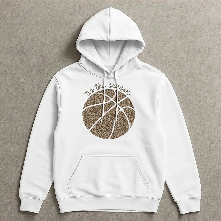 Leopard Print Basketball Hoodie | 'Tis The Season Graphic Sport Design | Premium Cotton Blend | Gift For Basketball Mom & Player