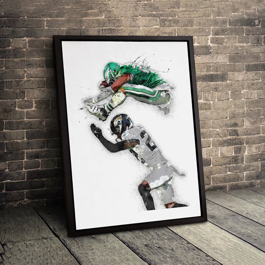 American Football Canvas Art | Hurdling Player Watercolor Splatter Print | 1.25-Inch Premium Gallery Wrap | Sports Decor Gift for Fans