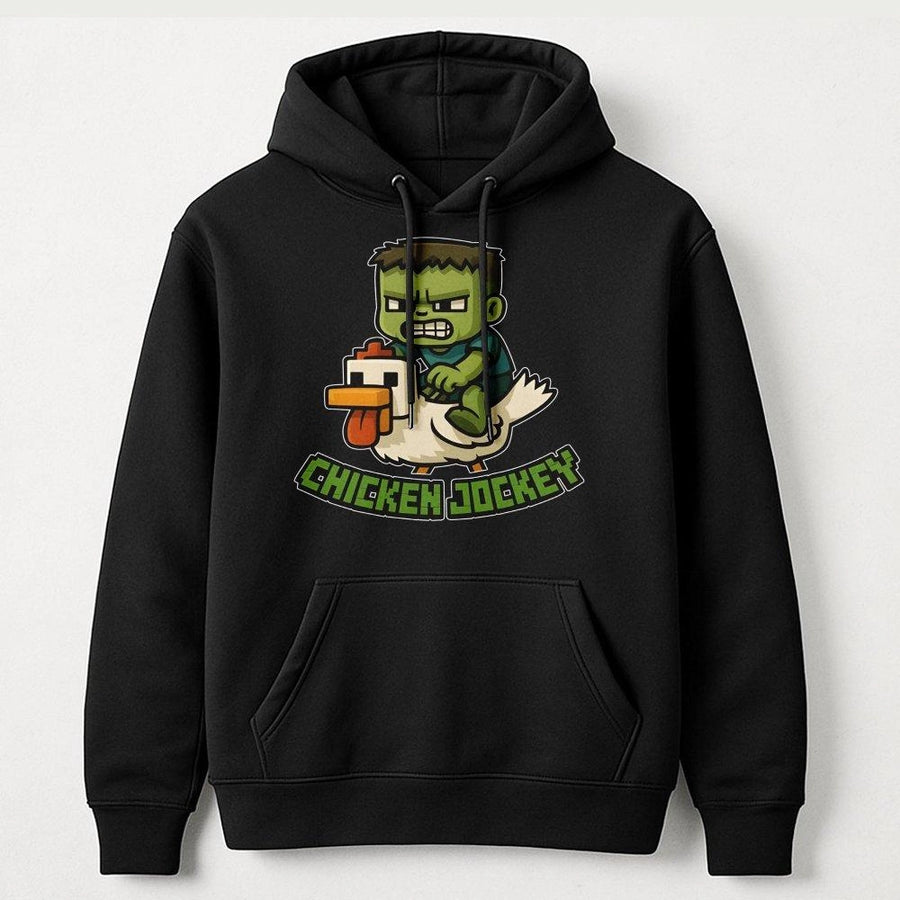 Chicken Jockey Hoodie | Pixelated Gamer Graphic Art | Premium Cotton-Blend | Unique Gift for Video Game Fans and Youth Gamers