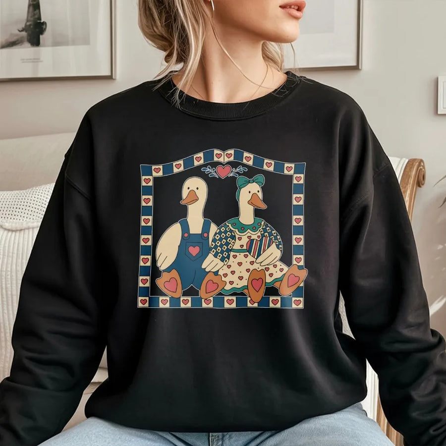 Vintage Duck Sweatshirt | Cute Country Geese Graphic Design | Soft Cotton Blend Crewneck | Cottagecore Aesthetic Gift for Her