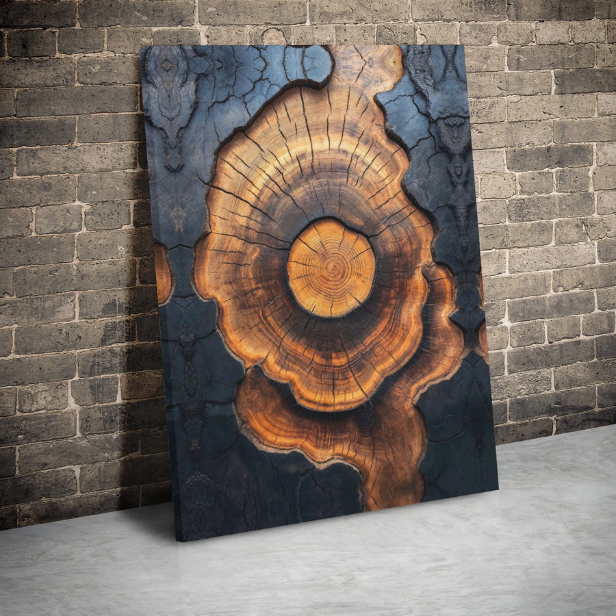 Abstract Tree Ring Canvas Wall Art | Burnt Wood Texture Decor | Premium Gallery Wrap Print | Modern Nature Home Office Decor