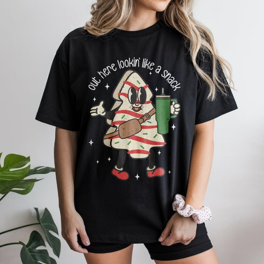 Christmas Tree Cake T-Shirt | Retro Cartoon Snack Design | Premium Soft Cotton Graphic Tee | Funny Holiday Gift for Foodies