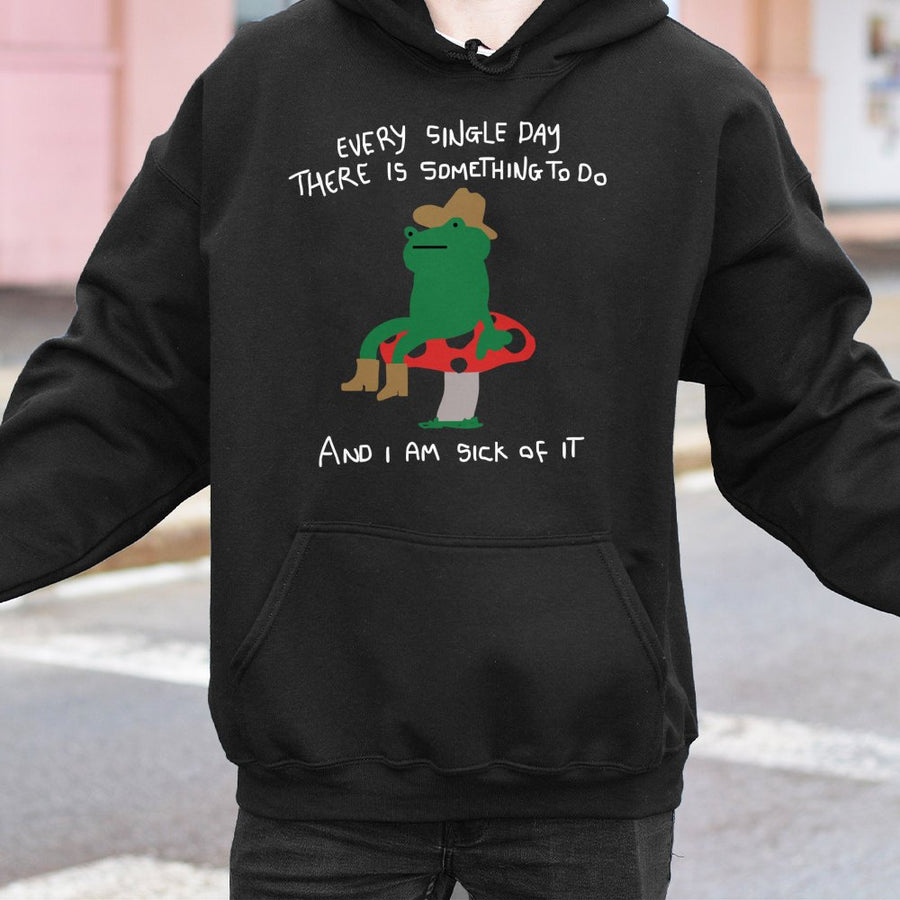 Frog on Mushroom Hoodie | Funny Sick of It Meme Graphic | Premium Cotton Blend | Relatable Gift for Gen Z and Millennials