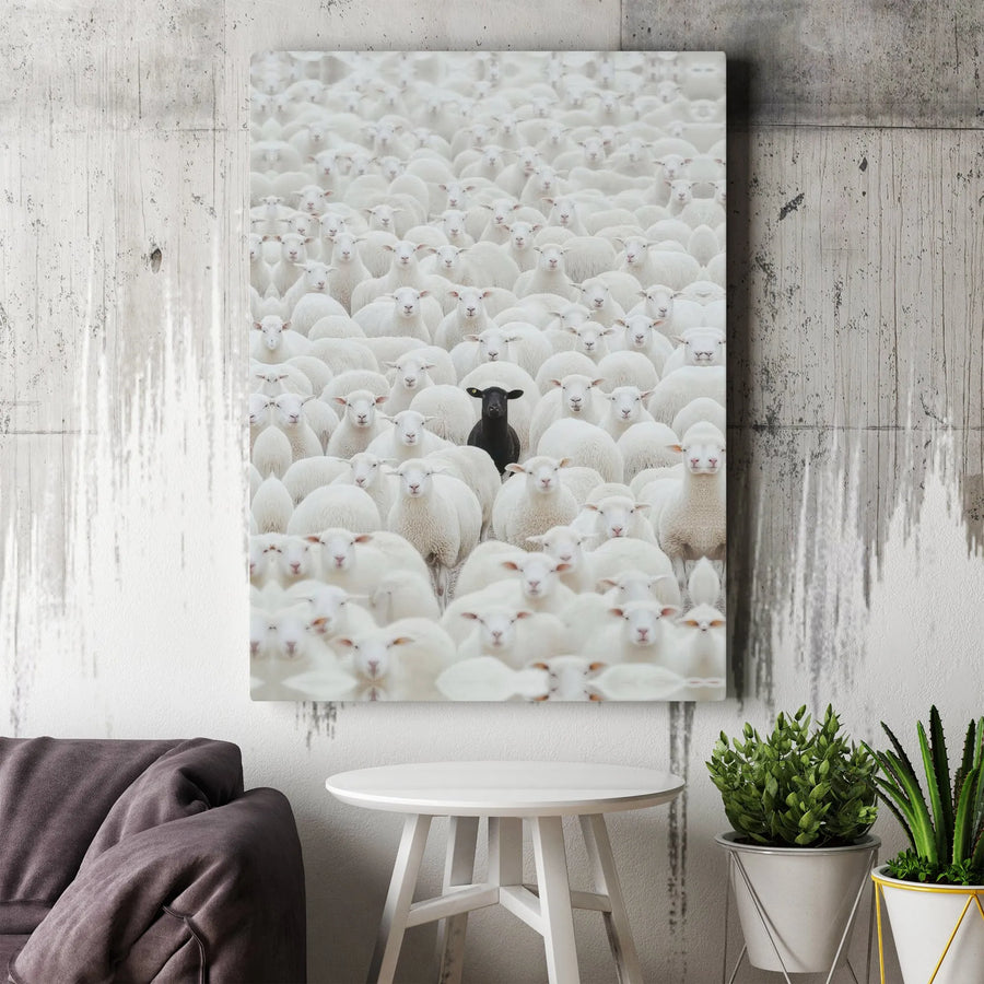 Black Sheep Canvas Wall Art | Stand Out From The Crowd Print | Premium Thick Gallery Canvas | Motivational Gift for Modern Office Decor