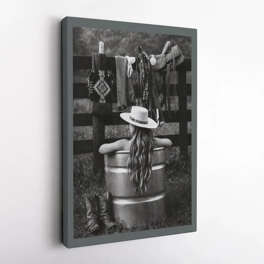 Western Cowgirl Canvas Wall Art | Black and White Rustic Photography | Premium Fade-Resistant Print | Collector's Gift for Farmhouse Decor