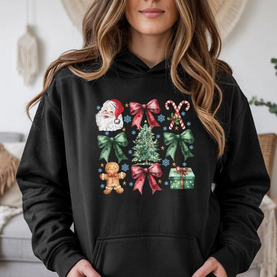 Christmas Graphic Hoodie | Watercolor Santa Gingerbread Man Print | Premium Cotton Blend | Festive Holiday Gift for Women and Men