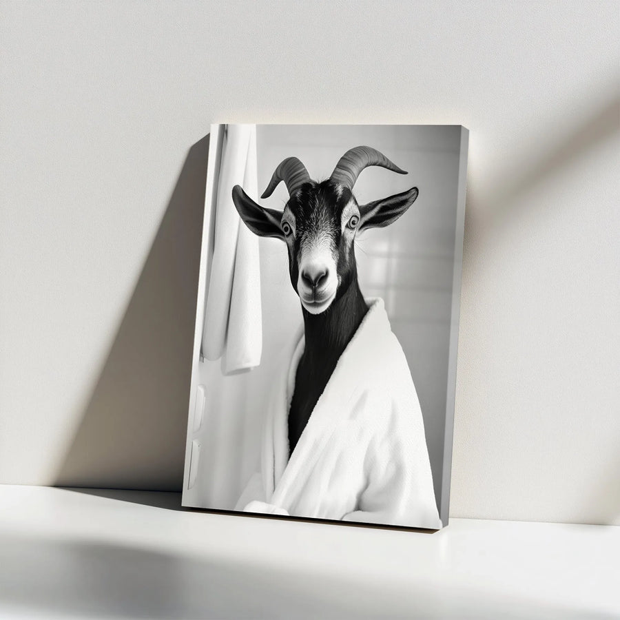 Goat In A Bathrobe Canvas Wall Art | Funny Bathroom Decor | Premium Gallery Wrap Print | Whimsical Farmhouse Home Gift