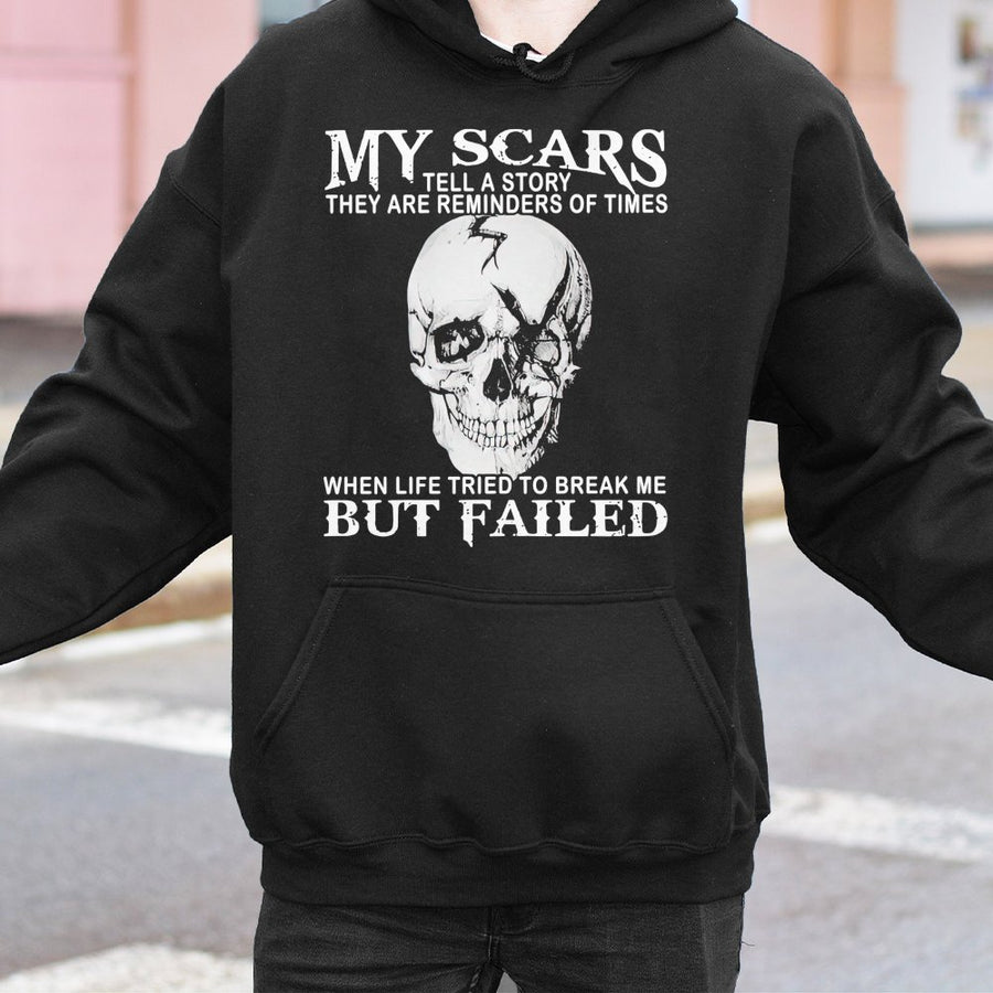 My Scars Tell A Story Hoodie | Gothic Skull Graphic Sweatshirt | Premium Cotton-Poly Blend | Inspirational Quote Gift for Overcomers