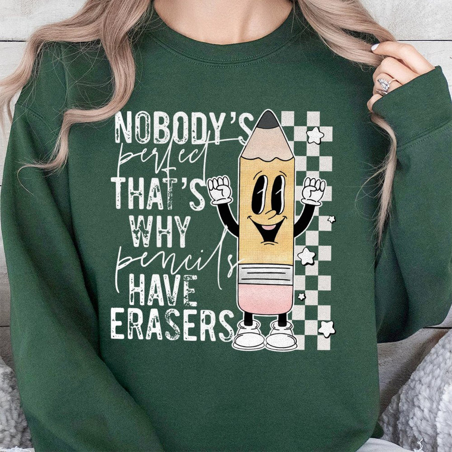 Teacher Pencil Sweatshirt | Retro Checkered Eraser Design | Premium Cotton Blend | Funny Gift for Teachers and Students