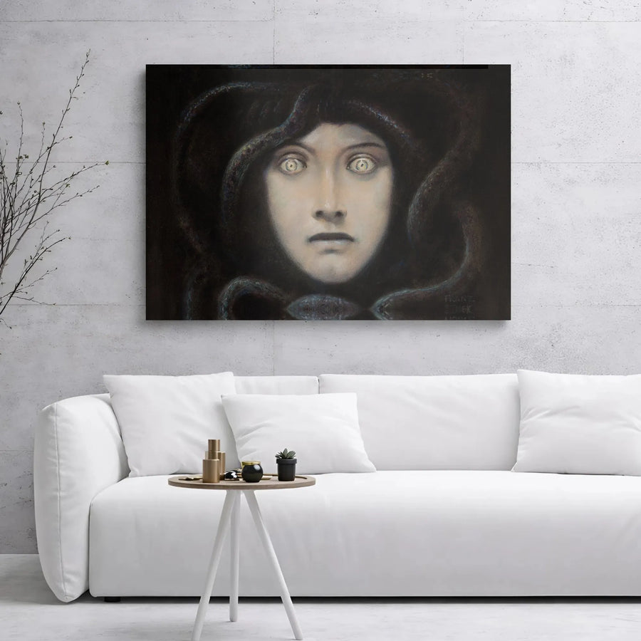 Medusa Painting Canvas Art | Franz von Stuck Fine Art Reproduction | 1.25-Inch Gallery Wrap Print | Dark Academia Gothic Home Decor