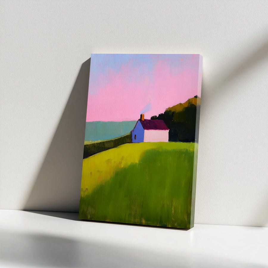 Abstract House Canvas Print | Vibrant Impressionist Hillside Cottage | Premium Fade-Resistant Print | Modern Farmhouse Decor Gift
