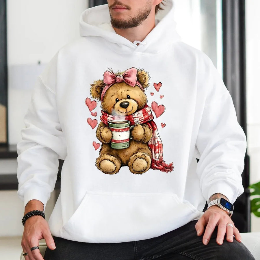 Cute Teddy Bear Hoodie | Valentine Coquette Aesthetic Graphic Sweatshirt | Premium Cotton Blend | Gift for Her Girlfriend Women Teen