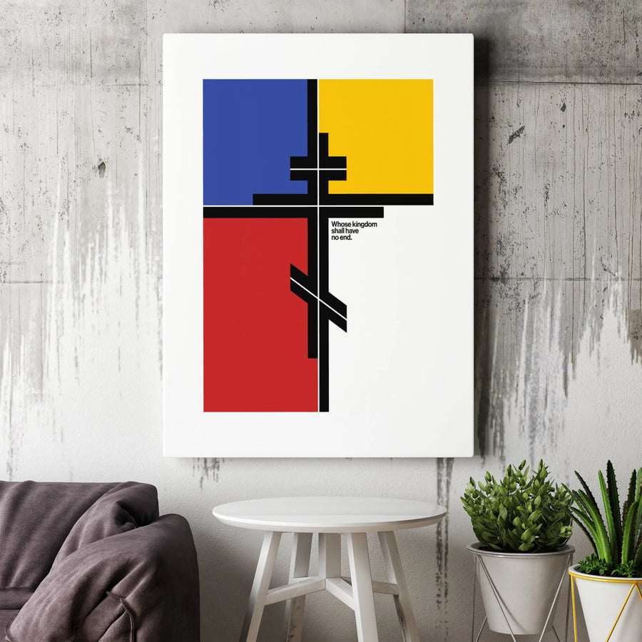 Orthodox Cross Wall Art | Minimalist Color Block Religious Print | Premium Gallery Wrap Canvas | Christian Home Decor Gift for Believers