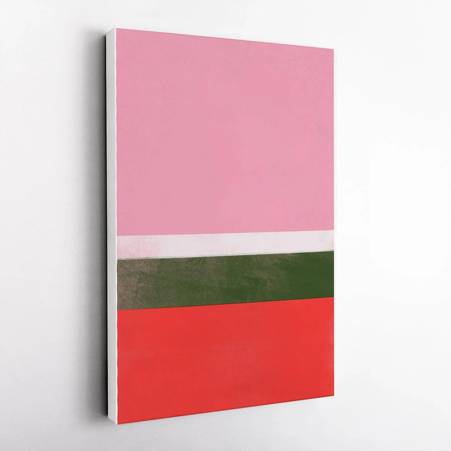 Abstract Color Block Vertical Canvas | Modern Geometric Stripes in Pink Green and Red | Premium Gallery Wrapped Print | Modern Home & Office Decor Gift