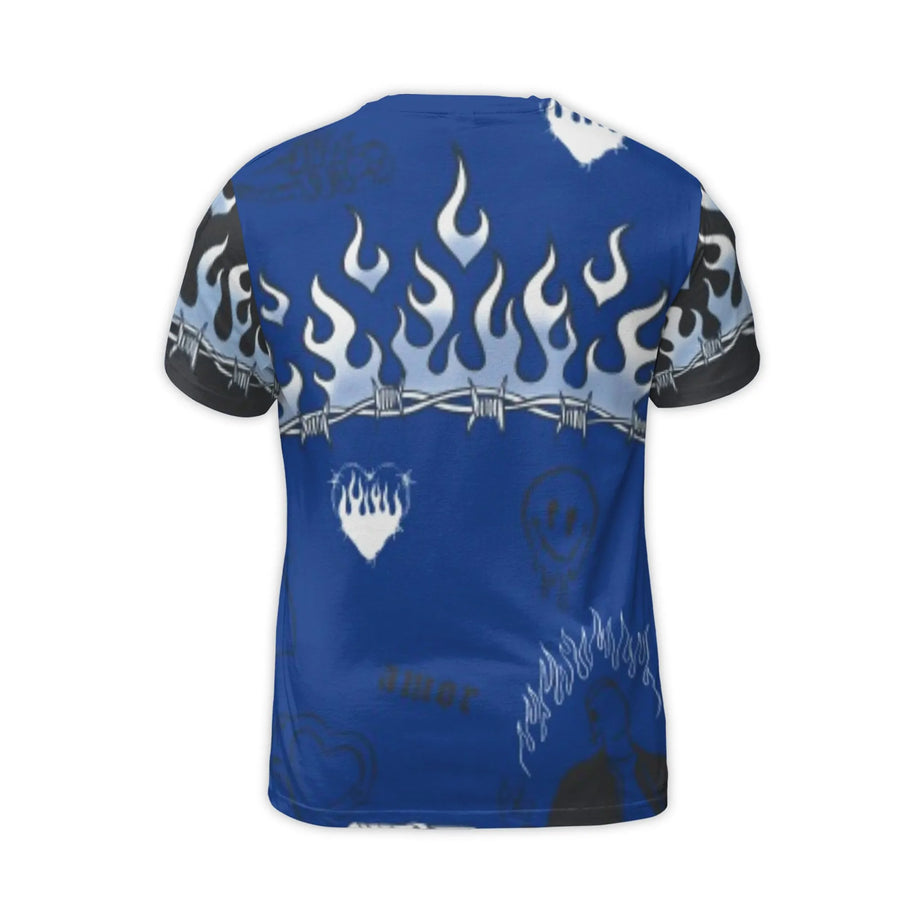Trust No One Snake Handshake Graphic T-Shirt | Blue Flame & Barbed Wire Design | Premium Polyester Spandex | Edgy Streetwear Gift for Men