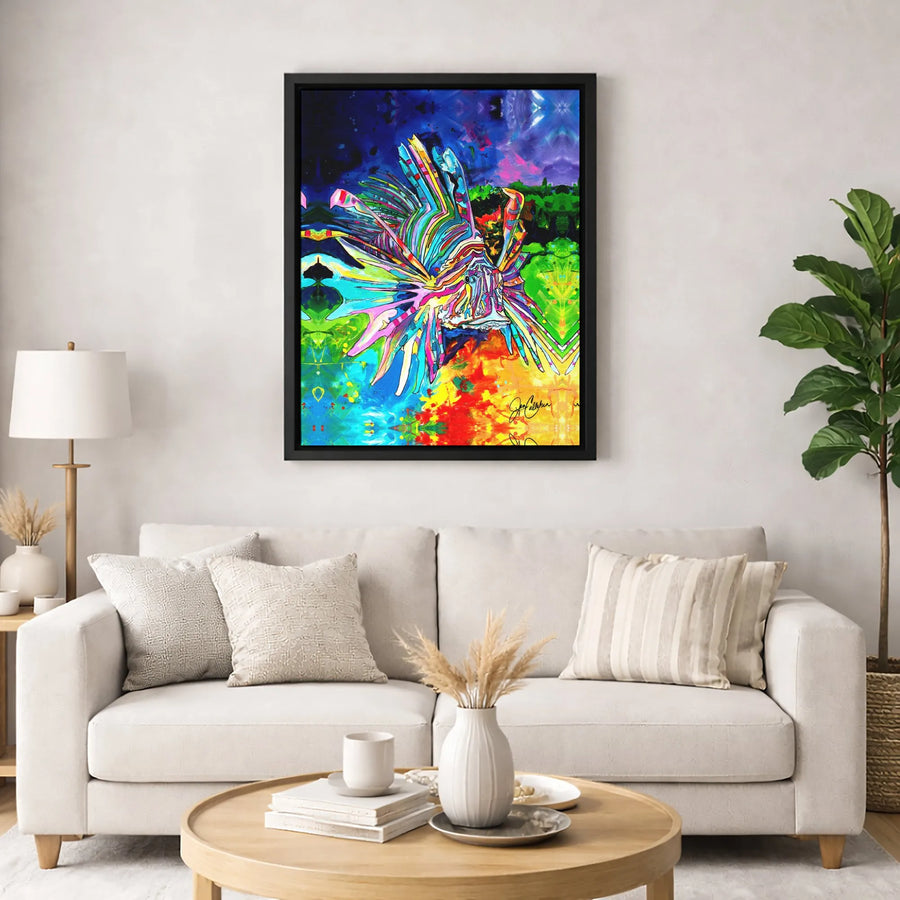 Lionfish Canvas Wall Art | Vibrant Abstract Tropical Fish Painting | Premium Gallery Wrapped Print | Modern Ocean Home Decor Gift