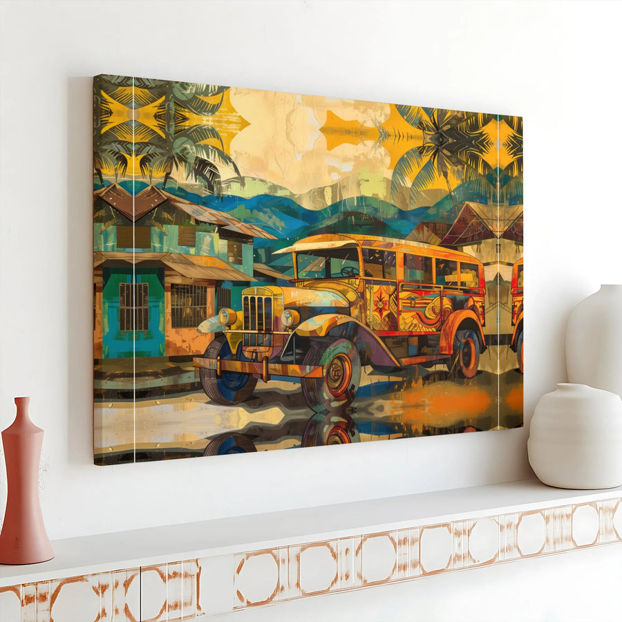 Filipino Jeepney Canvas Print | Vibrant Abstract Tropical Street Scene | Premium Gallery Wrapped Canvas | Unique Travel Lover Gift and Home Decor