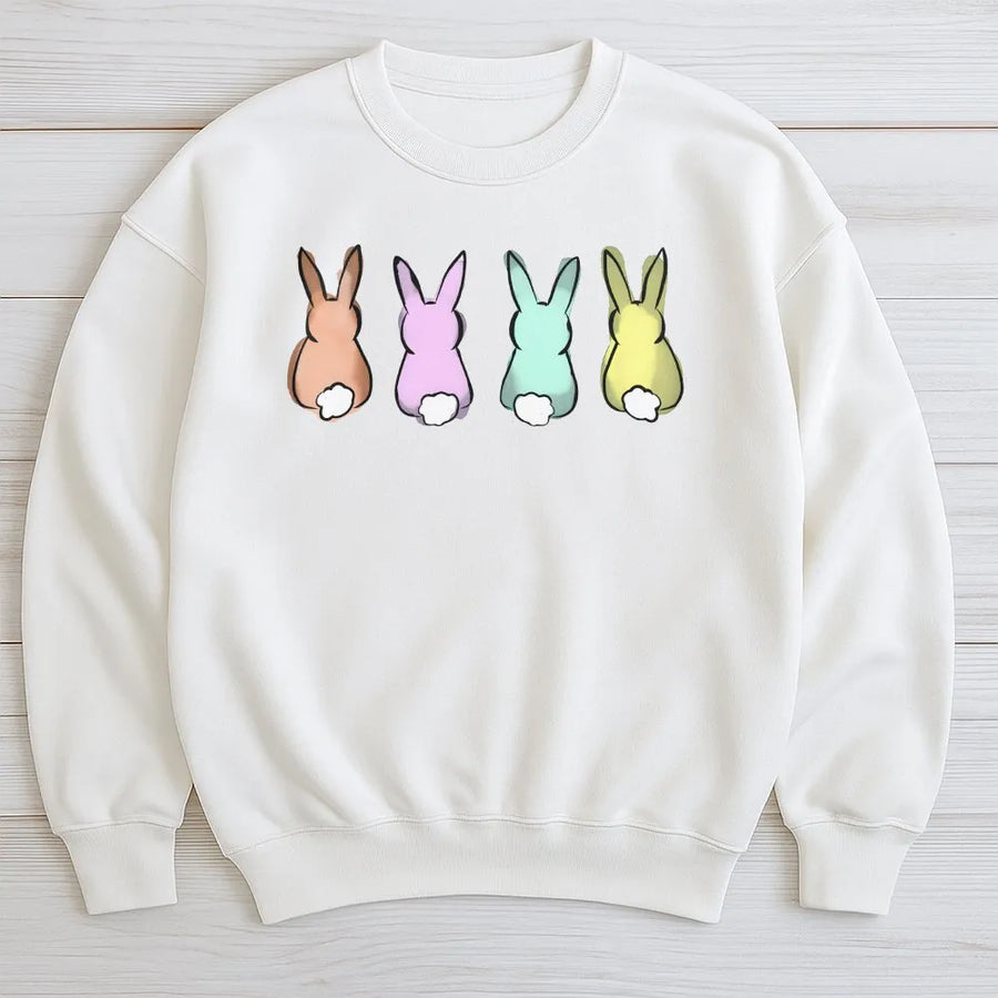 Easter Bunny Sweatshirt | Cute Pastel Cottontail Graphic | Cozy Cotton Blend Pullover | Spring Holiday Gift for Women