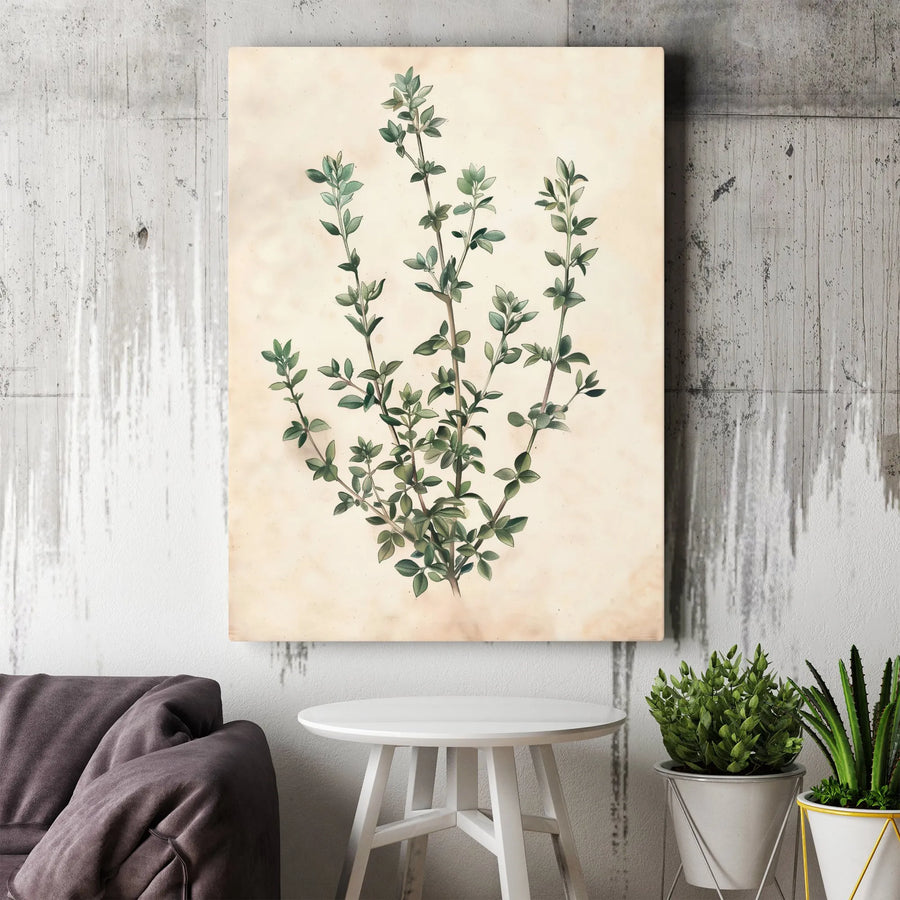 Botanical Thyme Wall Art | Vintage Herb Illustration Canvas Print | Premium Gallery Wrap Decor | Kitchen & Dining Wall Decor